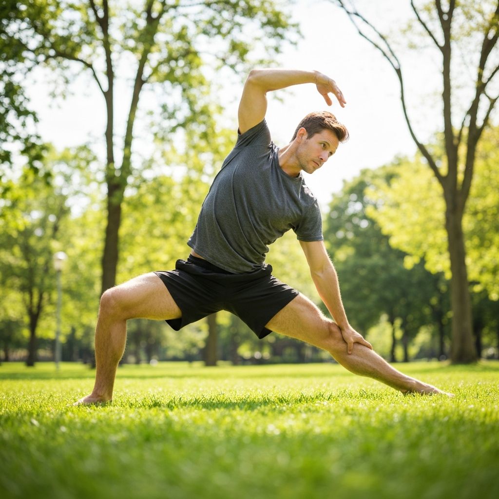 Man performing stretching exercises in outdoor setting